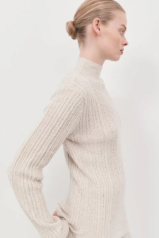 GRACE STONE ASYM LONG SLEEVE KNIT TOP