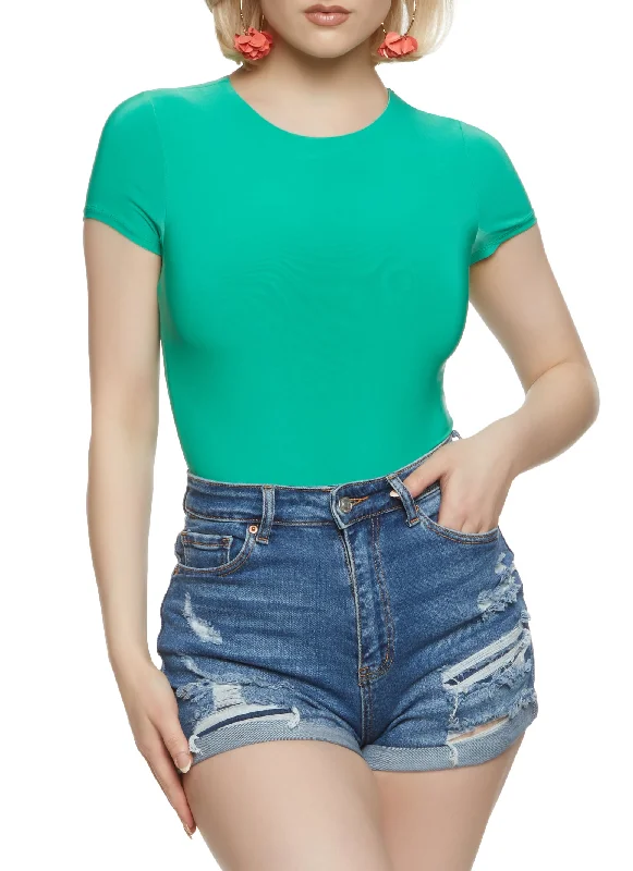 Spandex Crew Neck Short Sleeve Bodysuit