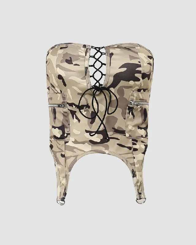 Haleblosse Camo Corset Tube Top