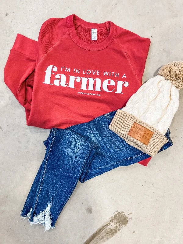 'I'm in Love with a Farmer' Cherry Crewneck