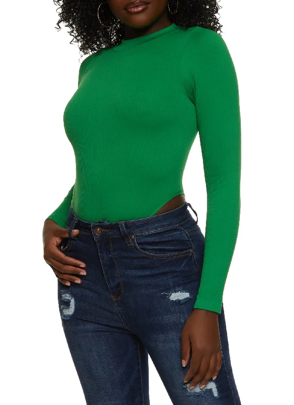 Ribbed Mock Neck High Cut Seamless Bodysuit