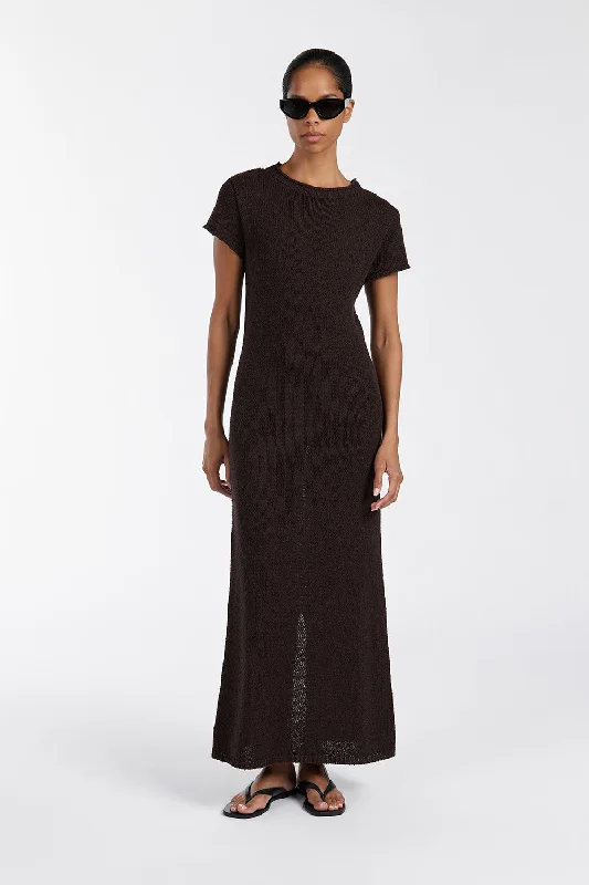 LEO BITTER CHOC KNIT MIDI DRESS