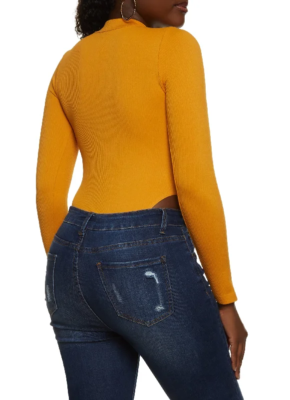 Ribbed Mock Neck High Cut Seamless Bodysuit