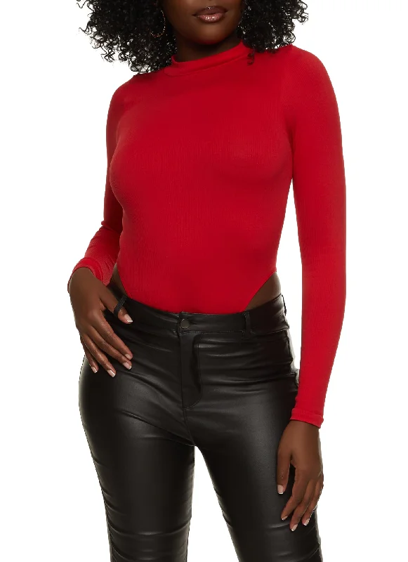 Ribbed Mock Neck High Cut Seamless Bodysuit