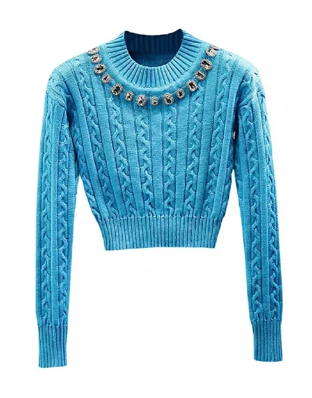 Rhinestone Collar Cropped Sweater