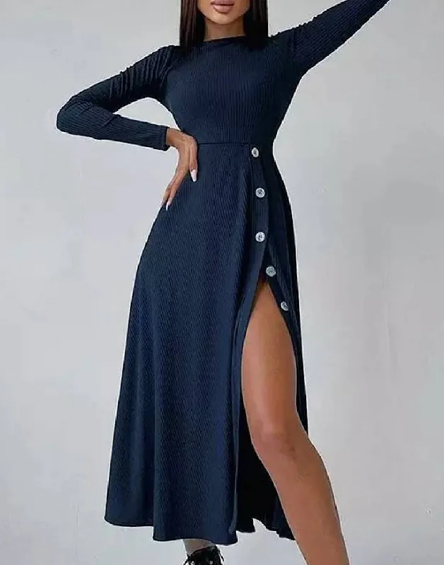 Ribbed Knit High Slit Dress