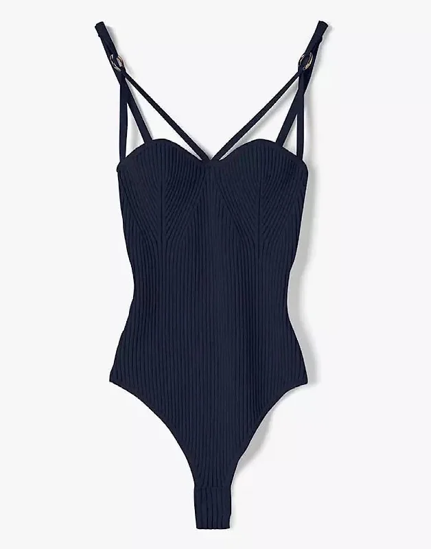 Ribbed Knit Metal Strap Bodysuit