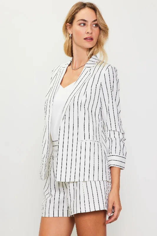 Striped Ruched Sleeve Blazer