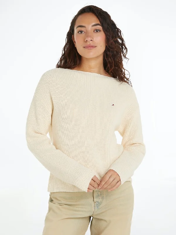 Ribbed Boat Neck Relaxed Jumper