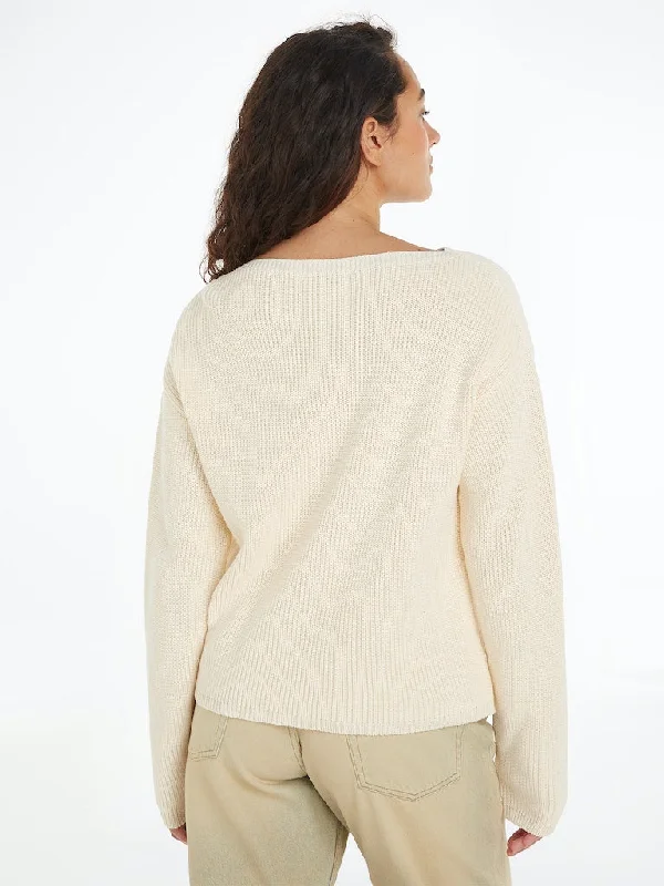 Ribbed Boat Neck Relaxed Jumper