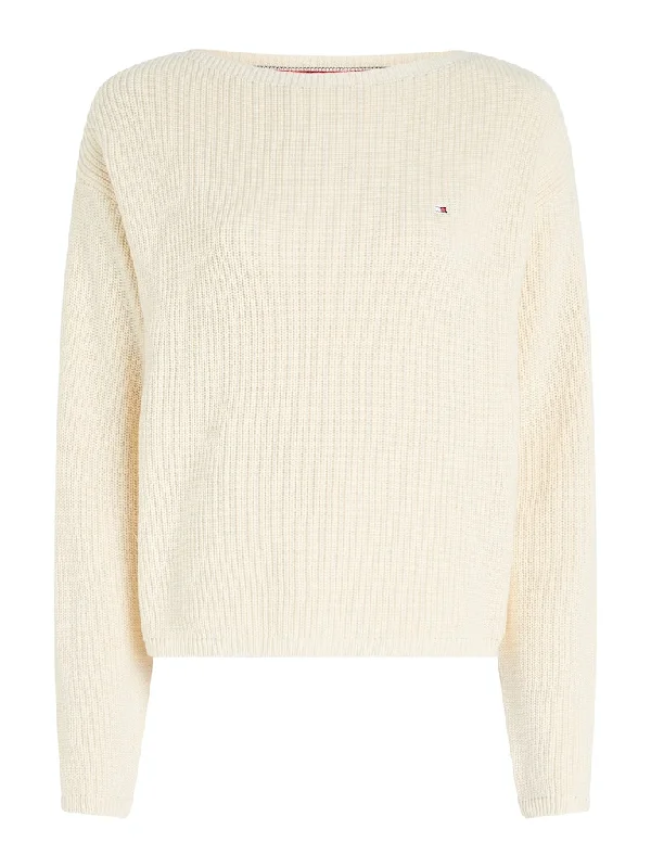 Ribbed Boat Neck Relaxed Jumper