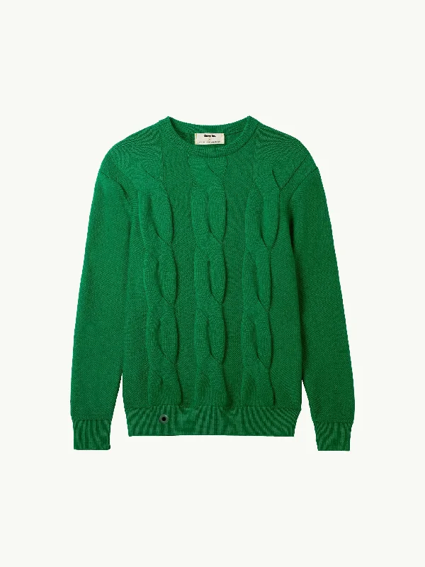 The Exploded Cable Crewneck - Bottle Green