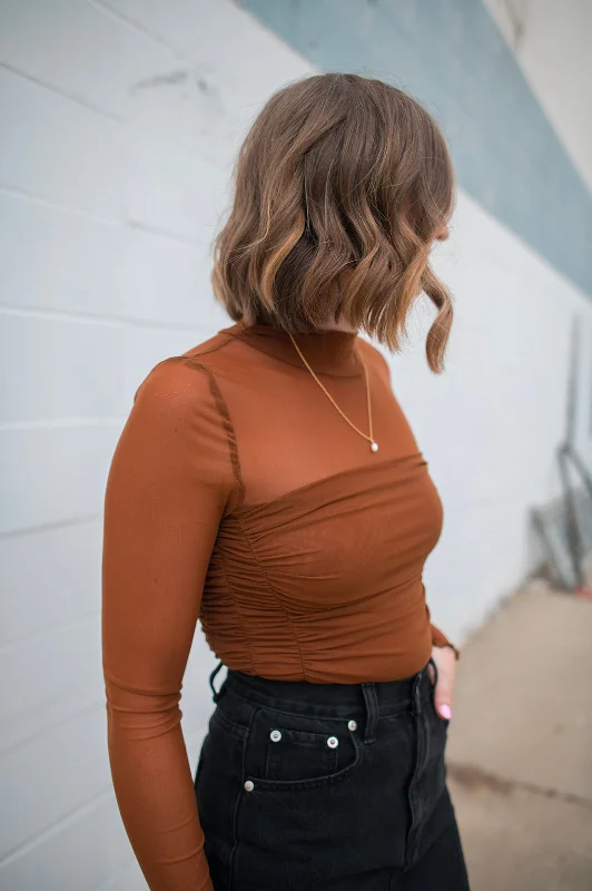 The Maya Layered Mesh Bodysuit - Chestnut