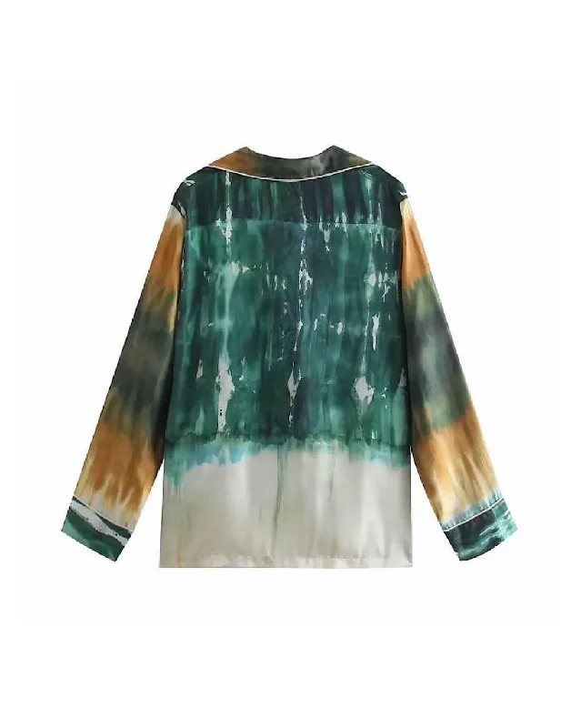 Tie Dye Silky Shirt in Green