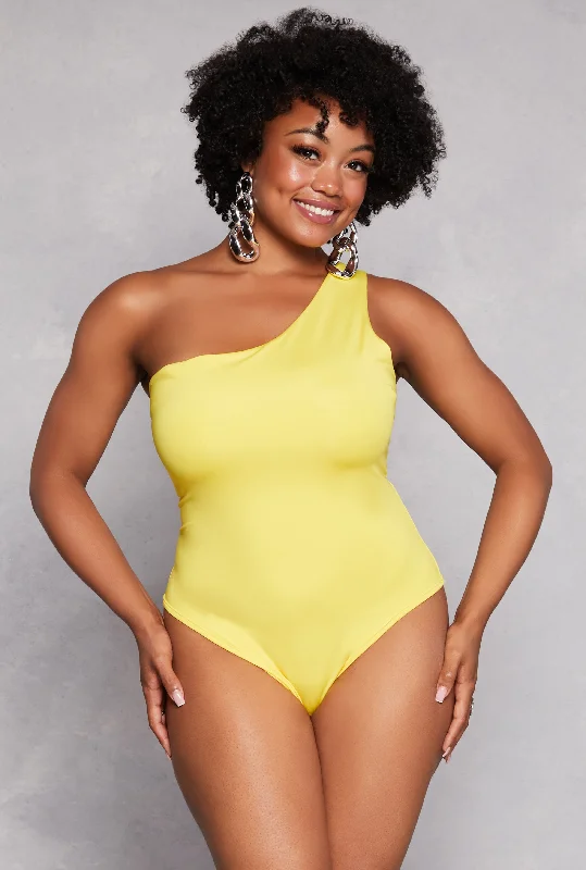 Plus Size Daisy Double Lined One Shoulder Bodysuit