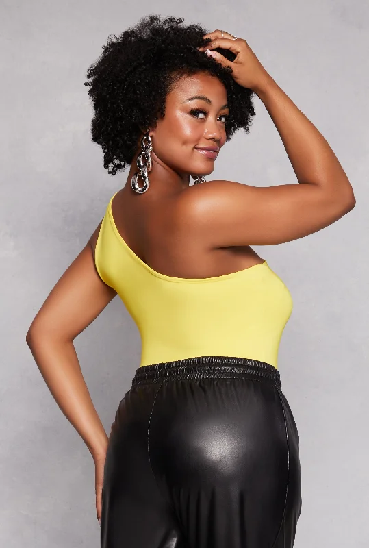 Plus Size Daisy Double Lined One Shoulder Bodysuit