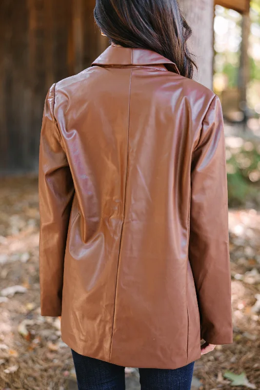 You've Got It Brown Faux Leather Blazer