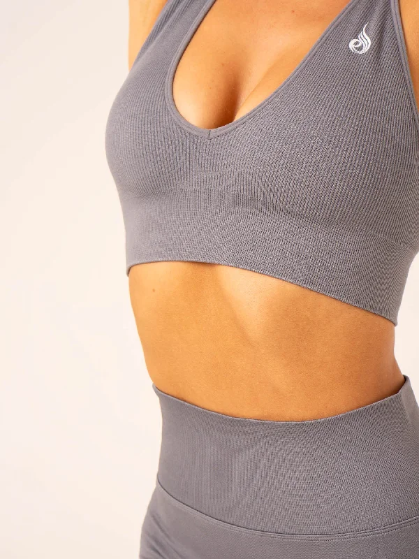 Lift Rib Seamless Halter Sports Bra - Charcoal