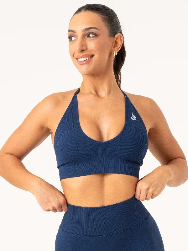 Lift Rib Seamless Halter Sports Bra - Navy