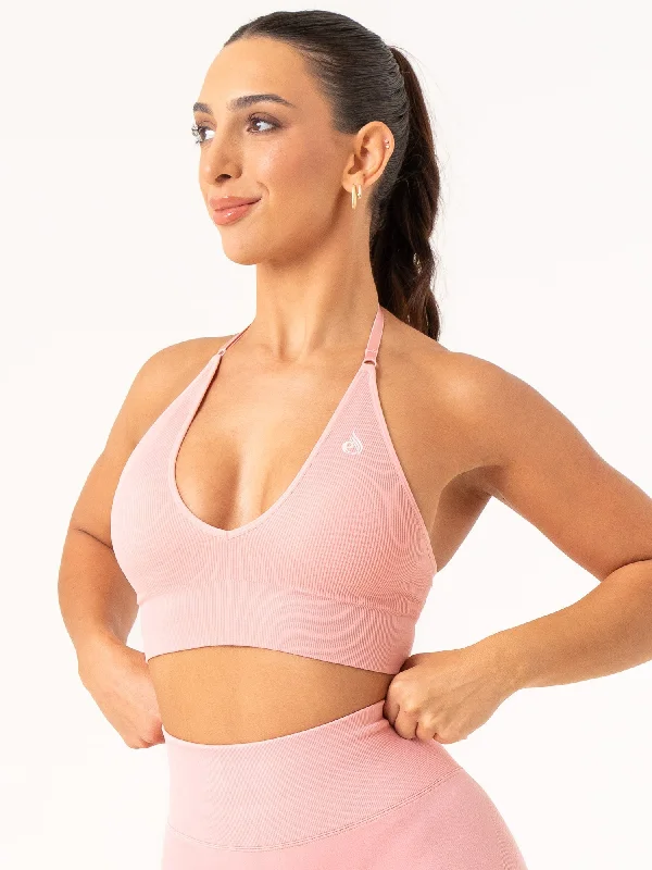 Lift Rib Seamless Halter Sports Bra - Pink