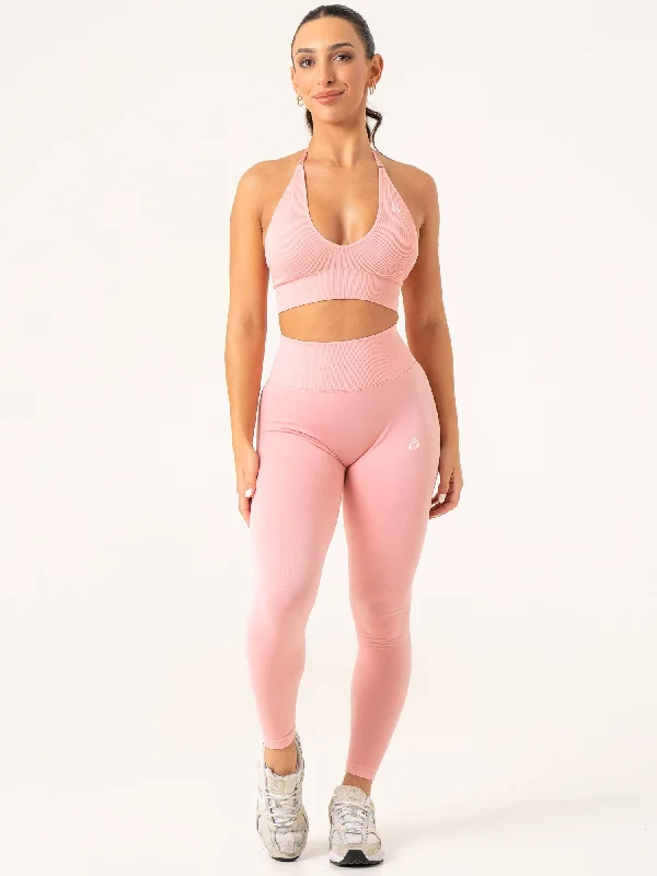 Lift Rib Seamless Halter Sports Bra - Pink