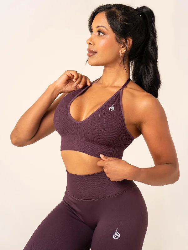 Lift Rib Seamless Halter Sports Bra - Plum