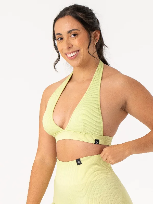 Rib Seamless Halter Sports Bra - Lime