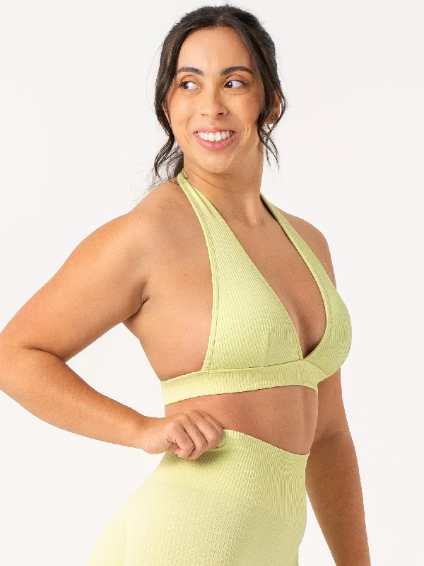 Rib Seamless Halter Sports Bra - Lime