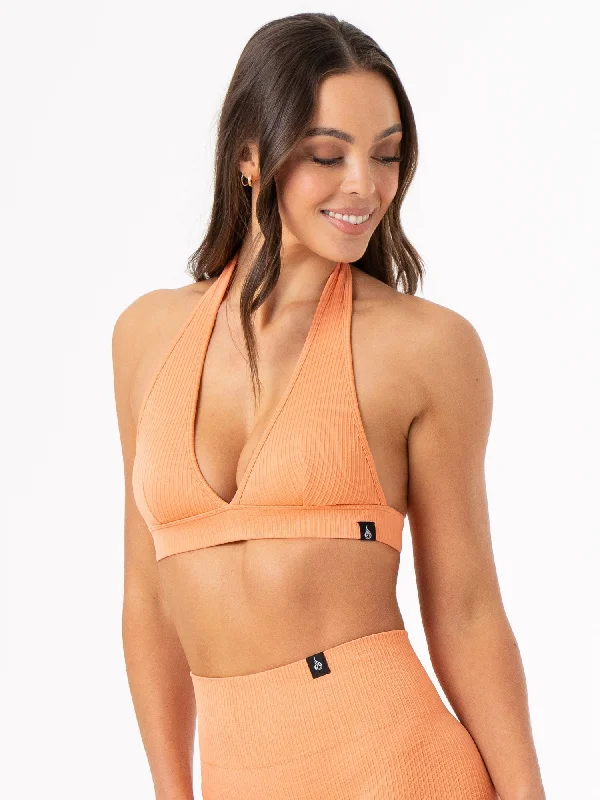 Rib Seamless Halter Sports Bra - Mango