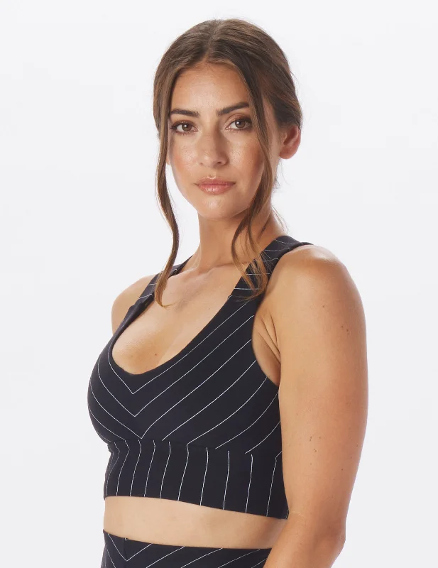 Stability Bra: Black/White Pin Stripe