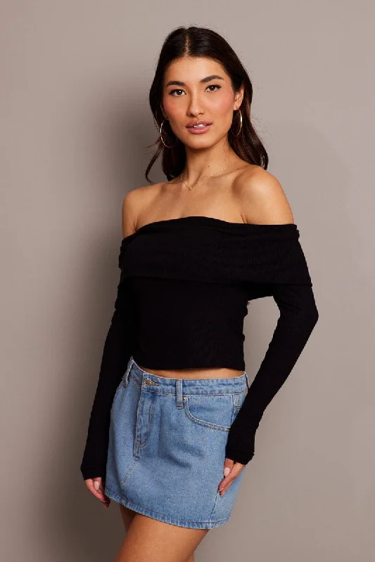 Black Off Shoulder Top Long Sleeve