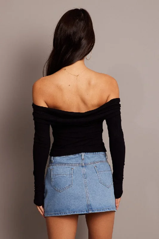 Black Off Shoulder Top Long Sleeve