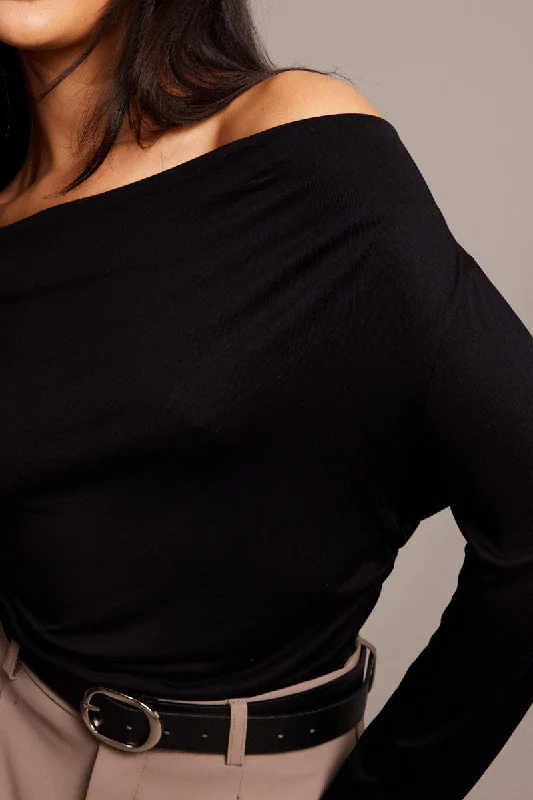 Black Off Shoulder Top Long Sleeve