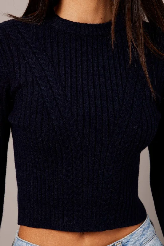 Blue Cable Knit Long Sleeve