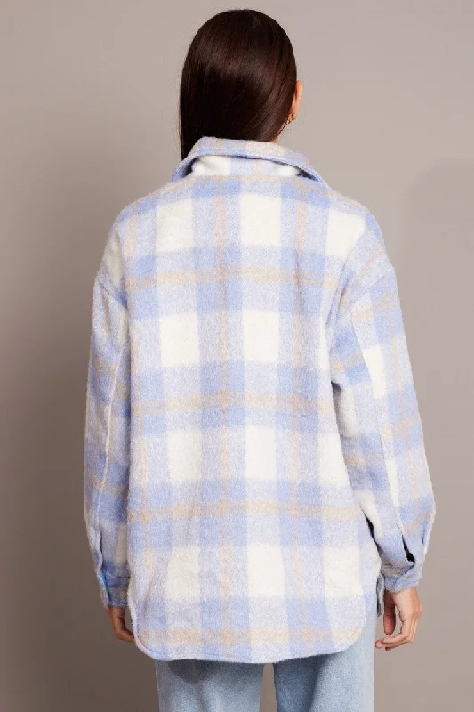 Blue Check Shacket Long Sleeve