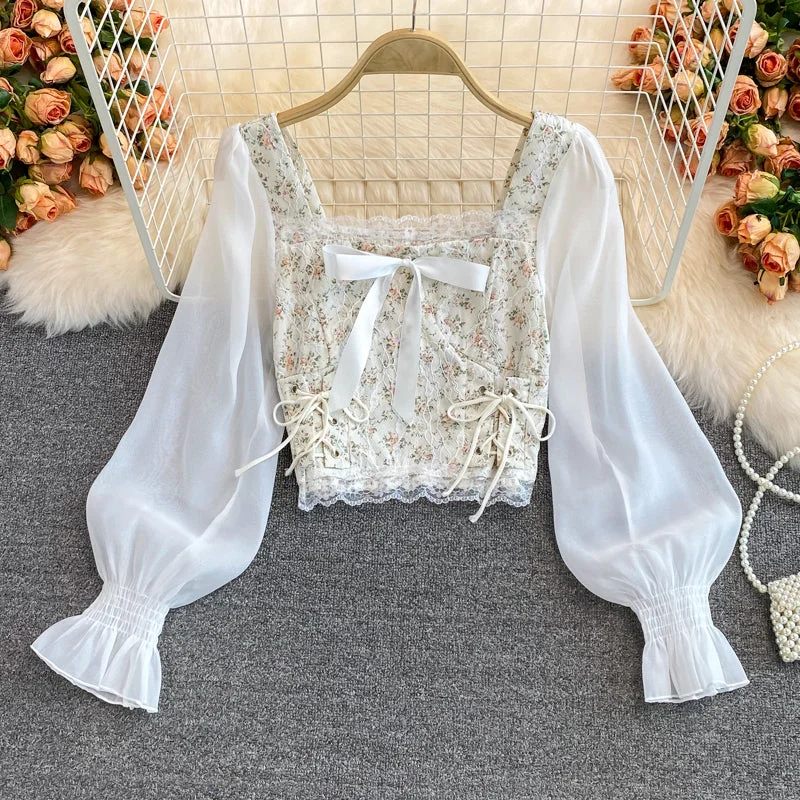 Cute lace long sleeve tops   S185