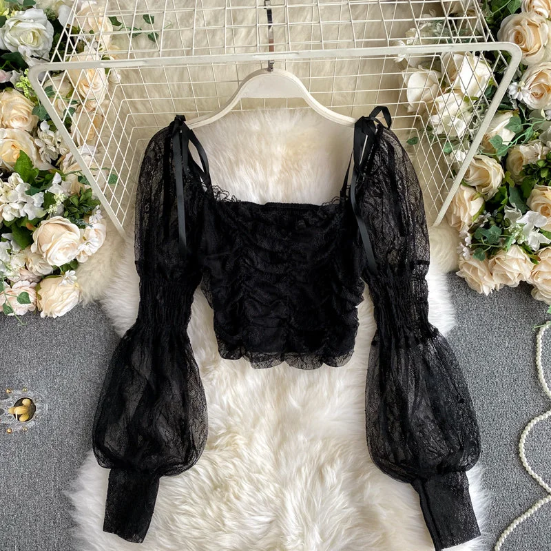 Cute lace long sleeve tops      S523