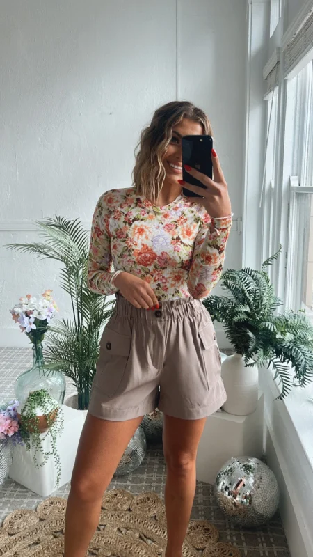 Floral Mesh Long Sleeve Top, Cream