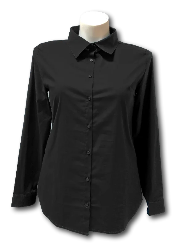 Long Sleeved Stretch Button Up Blouse in Black