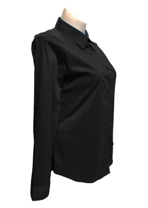 Long Sleeved Stretch Button Up Blouse in Black