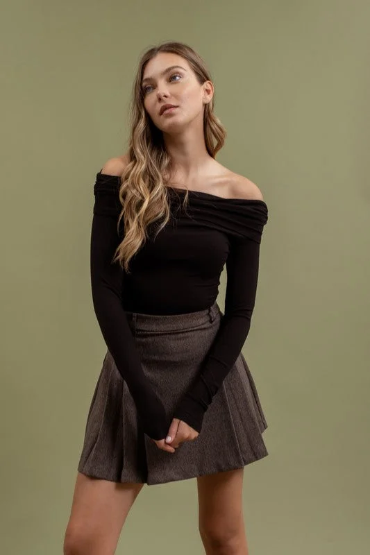 Off Shoulder Fold Over Long Sleeve Top