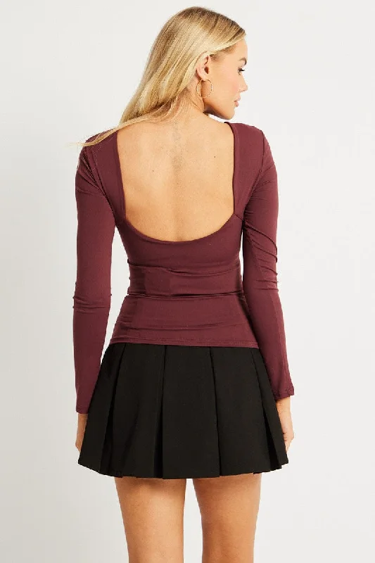 Red Supersoft Top Long Sleeve Backless