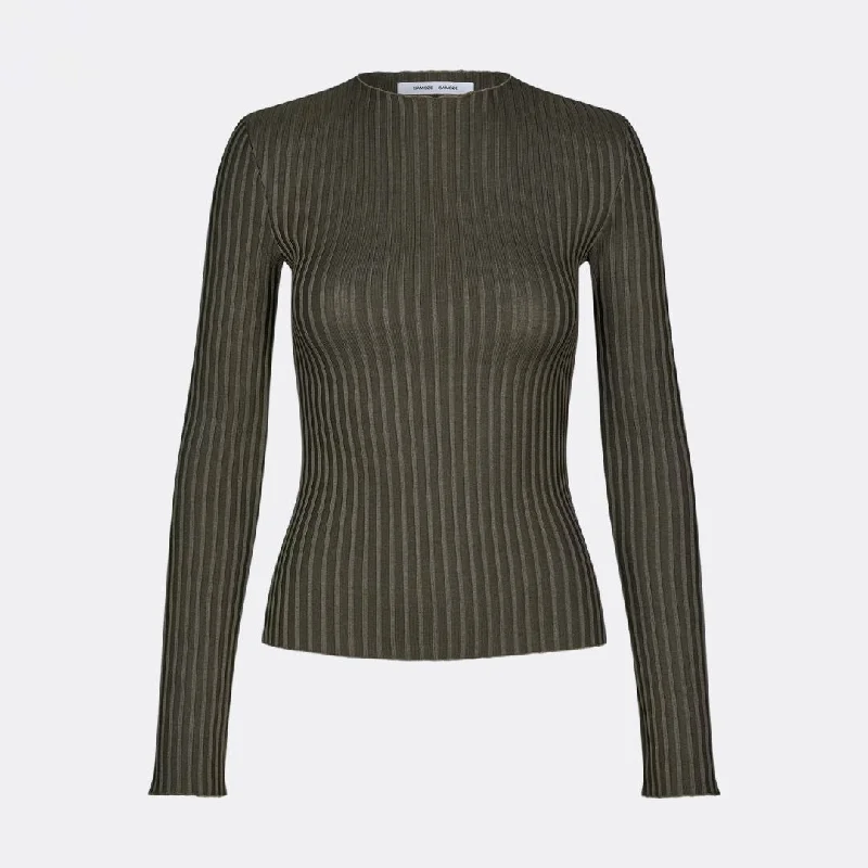 Sacrane Long Sleeve Top (Green Rib Contrast)