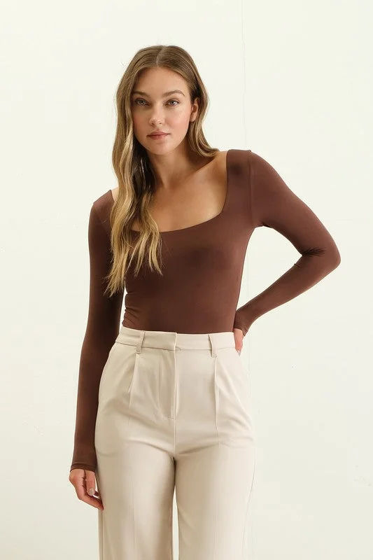 Seamless Square Neck Long Sleeve Knit Bodysuit