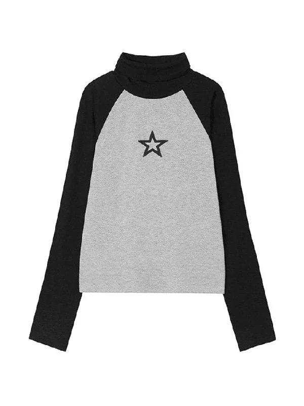 Star Print Turtleneck Long Sleeve Top