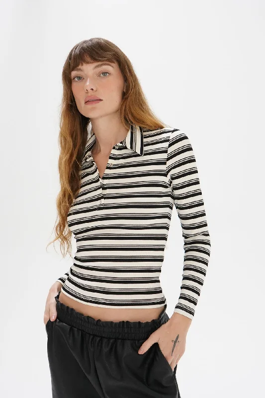 Sylvie Collared Ribbed Long sleeve - Black Multi Stripe