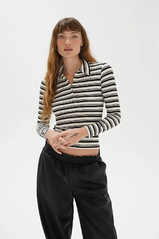 Sylvie Collared Ribbed Long sleeve - Black Multi Stripe