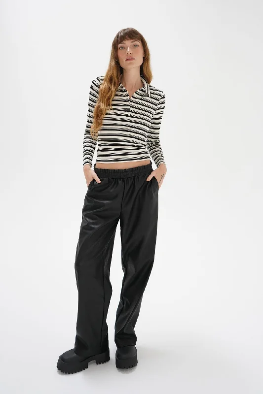 Sylvie Collared Ribbed Long sleeve - Black Multi Stripe