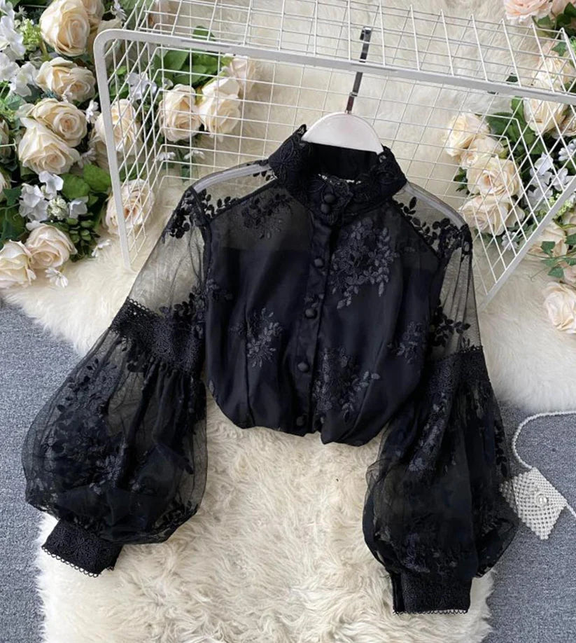 Stylish lace long sleeve tops        S2531