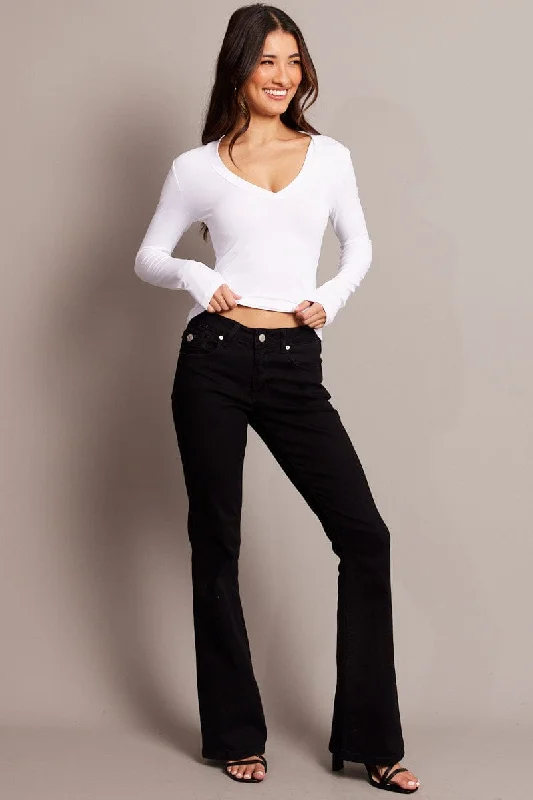 White Supersoft Top V Neck Long Sleeve